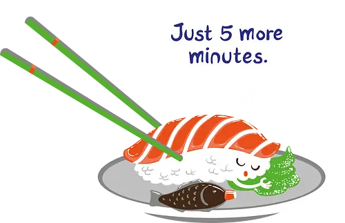 Just 5 more minutes sushi - food, japan, wasabi, sushi, nigiri, cute, kawaii, niedlich, humor, schlafen, snoozen, müde, schlaf