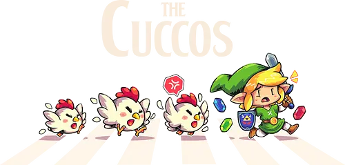 The Cuccos - rpg, games, gaming, abbey road, master sword, Hero of Time, chicken, cute, retro