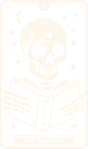 The Reader Tarot Skull - tarot card, tarot, skull, bone, pop culture, horror, horror, halloween, nerd, magic, vintage, retro, mystical, black magic, magic