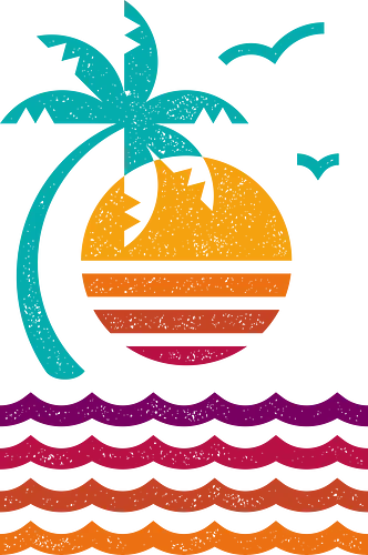 80s Sunset Beach - 80s, abstract, aesthetic, beach, california, geometric, island, miami, minimalist, nostalgia, palm tree, summer, sunset, tropical, vacation
