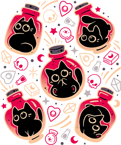 Tiny Bottled Kittens - black cats, kittens, kitties, kawaii cute, potion bottle, witchcraft, witchy vibes, magical, skull, sorcery, spooky season, wicked, ouija, gothic