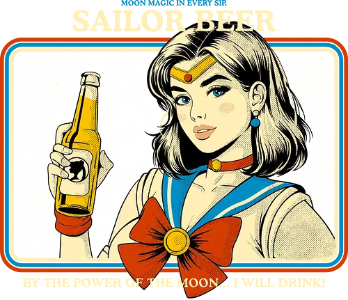 Sailor Beer - anime, retro, beer, sailor, moon, funny, kawaii, girl, magic, otaku, drunk, cute, craft, vaporwave, aesthetic, shirt, t-shirt, fanart, drinking, nostalgic