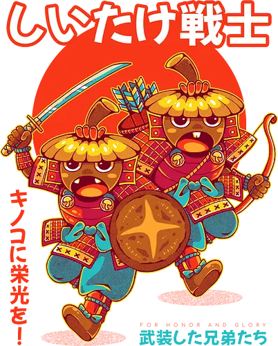 SHIITAKE WARRIORS - shiitake, samurai, warrior, japan, japanese, funny, kawaii, cute, mushroom, mushrooms