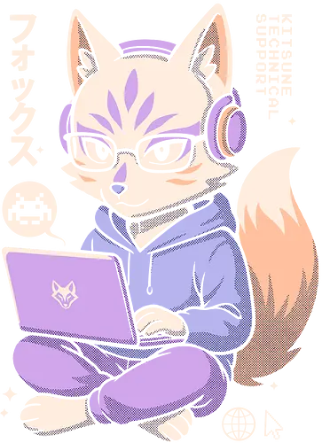 Kitsune Tech Support - kitsune tech support, kawaii fox, cute kitsune, geek fox, anime fox, nerdy animal, coder fox, programmer art, gaming fox, japanese cute art, chibi style, hoodie fox, anime animal, tech support character, pastel fox, fox illustration, fox with laptop, kawaii coding, gamer aesthetic, tech fox, redbubble cute, fox nerd, kawaii geek, japan fox design, cyber animal, fox with glasses