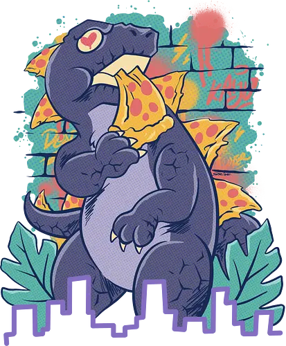 pizzaurus supreme  - pizza, dinosaurus, dino, graffiti, tropical, eat, kaiju, japan, american, love, food, reptile, monster
