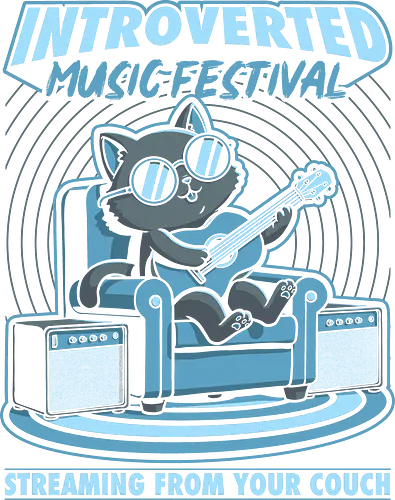 Introverted Music Cat - black cat, pet, festival, couch, comfy, inside the house, music, rock and roll, punk rock, grunge, acoustic, cat
