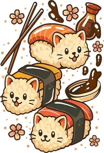 Süße Sushi-Katzen - Lustig, Katze, Kätzchen, Sushi, Sushi-Rolle, Kätzchen, Essen, Japan, Japanisch, Anime, süß, Kawaii, süße Katze, Ästhetik, Illustration, Planeten, Mond, cool, lm2kone