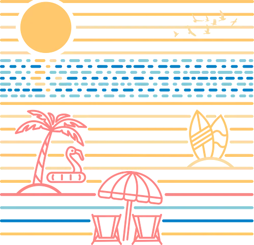 Summer Sands - Geometric, beach, parasol, relaxing, reflection, oceans, summer, heat, holiday, vacation, surf, sand, minimal, minimalist, flamingo, hot, surfing