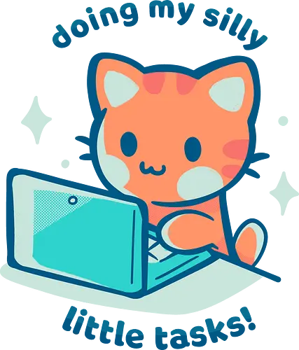 Doing my Silly Little Tasks - silly tasks, cat typing, cute work, kawaii cat, work from home, productivity, funny office, dumme Aufgaben, Katze tippt, niedliche Arbeit, kawaii Katze, Arbeit von zu Hause, Produktivität, lustiges Büro, gemütlicher Kern, pastellfarbene Katze