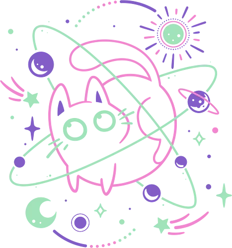 Orbiting Fat Cat - black cat, fat, chonk, cosmos, galaxy, funny, humor, kitty, neon colors, orbit, planet, space, universe, science