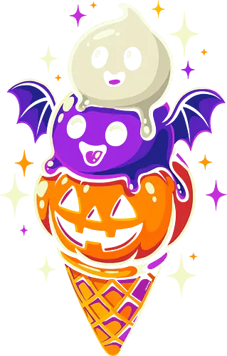 Eiscreme Halloween - Schwarz - Ästhetik, Beats, Creme, süß, Essen, lustig, Geek, Geist, Halloween, Halloween-T-Shirt, Halloween-Stimmung, Happy Halloween, Eis, Eiscreme, Illustration, Kawaii, Monster, Kürbis, Summerween
