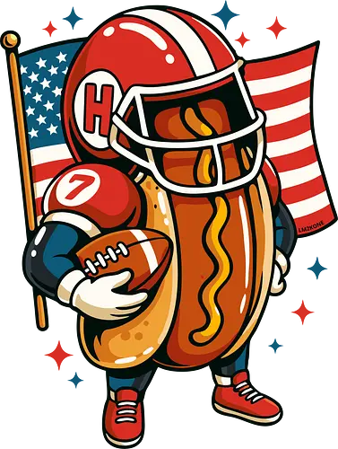 Amerika Hot Dog Rugby - Pop-Art, Geek, Amerikaner, Amerika, Lustig, Hotdog, Essen, Rugby, Football, 4. Juli, Unabhängigkeitstag, Ästhetisch, Illustration, Feinschmecker, lm2kone