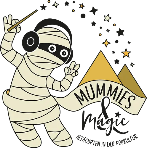 Logo Mummies & Magic (Front) - Nilpferd, Krokodil, Mumie, Ägypten, Podcast, Pyramide
