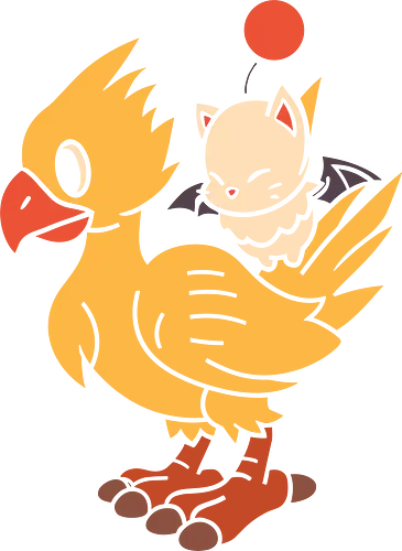 Kweh and Kupo Duo - Chocobo's Dungeon, Kweh, Kupo, Final, gaming art, video game characters, minimalist art, retro gaming, JRPG, fantasy creatures, fan art, kawaii, cute anime, gaming merchandise, Final Fantasy IX, Final Fantasy art