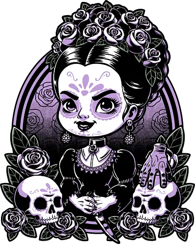 Gothic Muerte Girl - The Addams Family, Wednesday Addams, Addams Family, Morticia Addams, Gomez Addams, Thing, Wednesday, Dia De Los Muertos, Santa Muerte, Goth, Gothic, Skull, Skeleton, Flower, Roses, Tattoo, Traditional Tattoo, Halloween, Spooky, Spooky Season, Tv Show, TV, Movie, Book, Creepy, Scary, Creepy Doll, horror