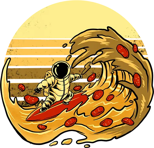 fun cheesey wave  - pizza, food, space, astronout, delicious, beverages, meatball, sausages, fastfood, bestfriend