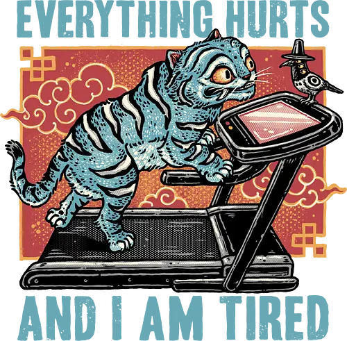 Tired Blue Tiger - Fitness, gym, workout, movie, hunter, demons, tiger, animal, animation, animated, funny