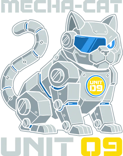 Mecha-Cat Unit 09 - mecha cat unit 09, robotic cat shirt, cybernetic feline t-shirt, mecha anime apparel, sci-fi cat design, futuristic robot kitten, cyberpunk streetwear, armored cat graphic, high-tech feline art, unit 09 robot, japanese mecha style, robot pet t-shirt, techwear aesthetic, futuristic animal design, android cat shirt, cyber cat illustration, mecha warrior pet, sleek robotic gear, electronic feline top