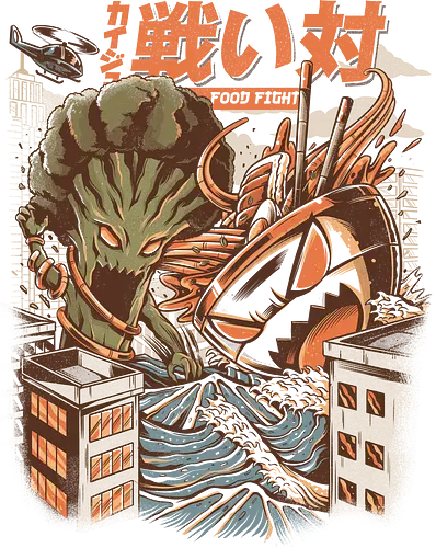 Food Fight - broccozilla, ramenzilla, kaiju, fight, monster, horror