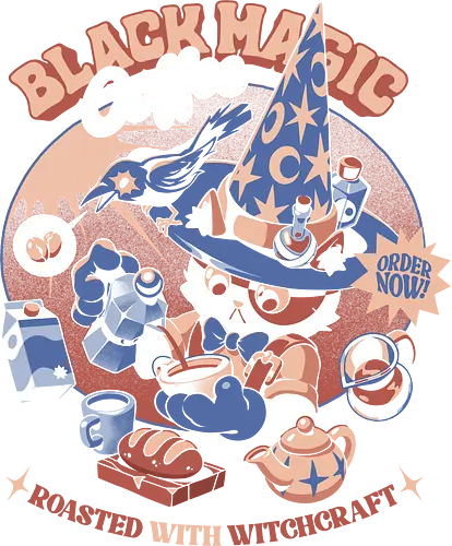Black Magic Coffee - Black - magic, coffee, cat, witch, Brew
