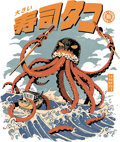 Black The Tako Sushi - oktopus, sushi, kaiju, monster, food, japan