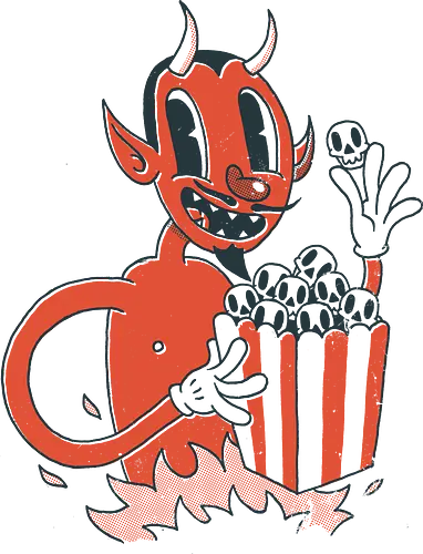 Hungry Devil - devil, skull, Popcorn, retro, cartoon, 50s